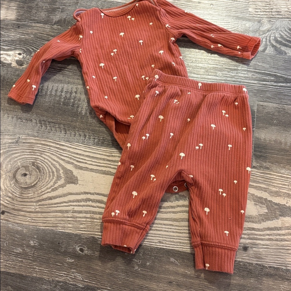 Cloud Island Terracotta Baby Onesie with Mushroom Details